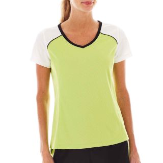 Made For Life Short Sleeve Colorblock Mesh Tee, Green/Black/White, Womens