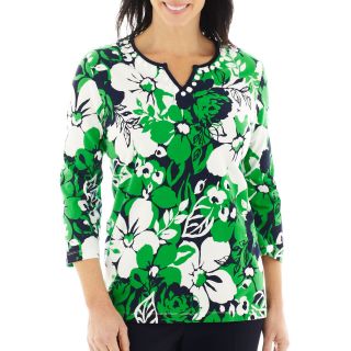 Alfred Dunner Greenwich Circle 3/4 Sleeve Floral Print Tunic Top