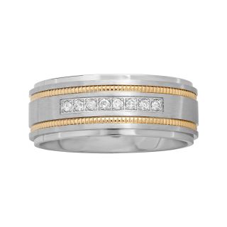 Mens Two Tone Stainless Steel 1/7 CT. T.W. Diamond Wedding Band, Two Tone