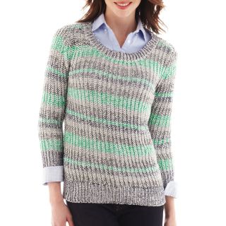 Striped Marled Sweater, Green, Womens