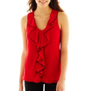 By & By Ruffled Sleeveless Top, Scarlet