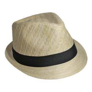 St. Johns Bay St. John s Bay Straw Fedora w/ Flat Grosgrain Bow, Natural, Mens