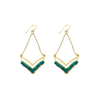 Simulated Turquoise Beaded Chevron Earrings, Blue