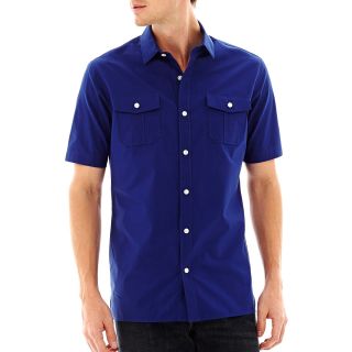 CLAIBORNE Short Sleeve Button Front Shirt, Blue, Mens