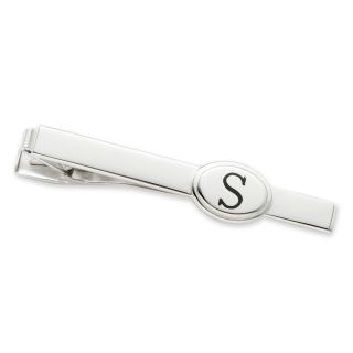 Personalized Tie Bar with Black Enamel, Silver, Mens