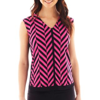 Worthington Short Sleeve Tipped Top   Petite, Black/Pink