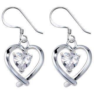 Sterling Silver Cubic Zirconia Heart Earrings, Womens