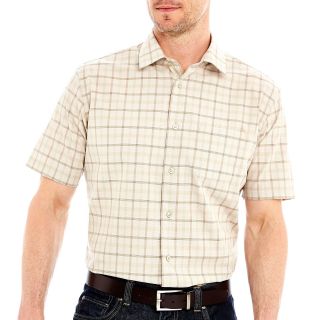 Van Heusen Short Sleeve No Iron Button Front Shirt, Khaki Window, Mens