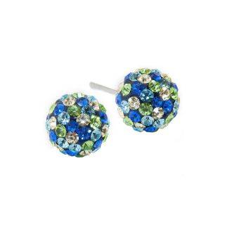 Bridge Jewelry Sterling Silver Blue & Green Crystal Ball Stud Earrings