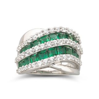 Sterling Silver Emerald & White Sapphire Ring, MultiColor, Womens