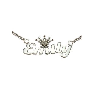 Disney Girls Diamond Accent Tiara Sterling Silver Personalized Name Necklace,