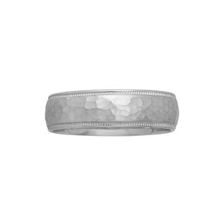 Mens 6mm Hammered Finish Wedding Band in 10K White Gold