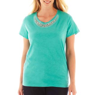 St. Johns Bay St. John s Bay Short Sleeve Embellished Crewneck Tee   Plus,