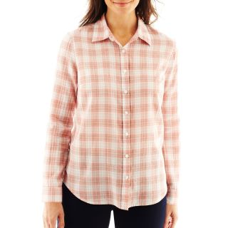 LIZ CLAIBORNE Long Sleeve Button Front Plaid Shirt, Paprika Multi
