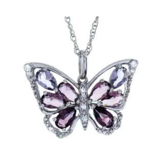 Sterling Silver Lab Created Amethyst Butterfly Pendant, Womens