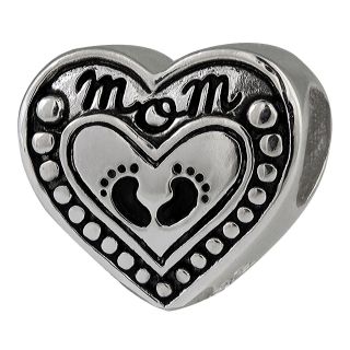 Forever Moments Oxidized Mom Footprints Bead, Womens