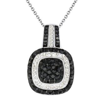 Sterling Silver Black & Clear Crystal Square Pendant, Womens