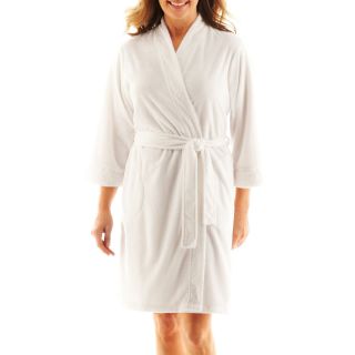 Earth Angels 3/4 Sleeve Short Wrap Robe, White, Womens