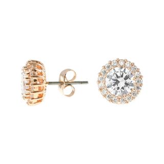 CZ by Kenneth Jay Lane 18K Rose Plated Stud Earrings with Pavé Trim, Womens
