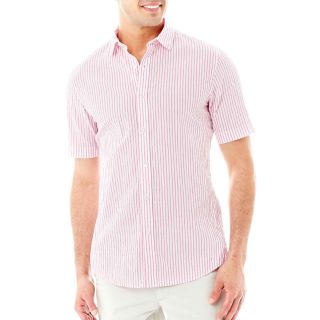CLAIBORNE Short Sleeve Seersucker Shirt, Pink, Mens