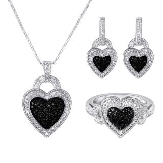 1/10 CT. T.W. White & Color Enhanced Black Diamond Heart 3 pc. Jewelry Set,