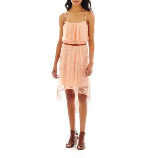 LOVE REIGNS Belted High Low Lace Dress, Blush