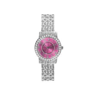 Womens Diamond Accent Alloy Bracelet Watch, Silver/Pink