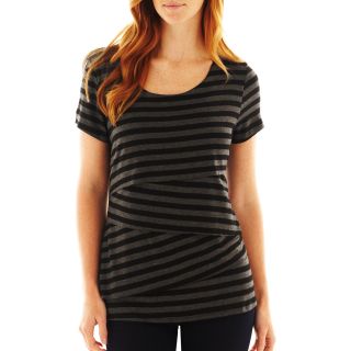 Susan Lawrence Striped Overlay Top, Dk Gry/blk Cmb