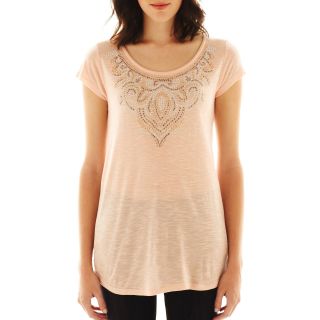 I Jeans By Buffalo Studded Neck Tee, Rose Dust, Womens
