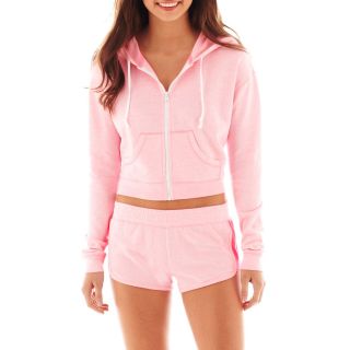 City Streets Cropped Zip Up Hoodie, Pink, Womens