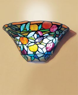 Stained Glass Peaches & Bird Half Moon Battery Powered Sconce