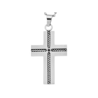 Stainless Steel Cross Pendant with Diamond Accent, Grey, Mens