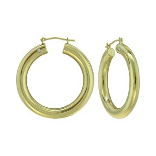 14K Yellow Gold Round Hoop Earrings, Womens