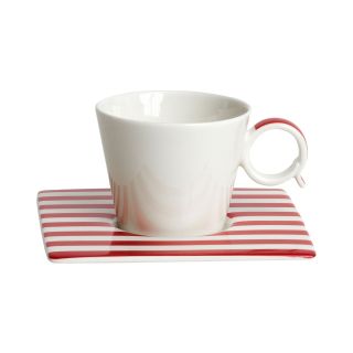 Red Vanilla Freshness Lines Espresso Cup and Saucer Set