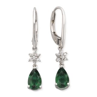 Emerald & White Sapphire Drop Earrings, Womens
