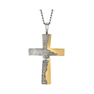 Mens Two Tone Stainless Steel Cross Pendant, Two Tone