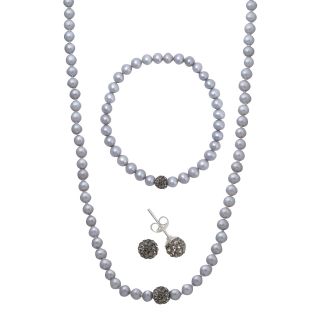 Silver Tone Cultured Freshwater Pearl & Crystal 3 pc. Jewelry Set, Womens