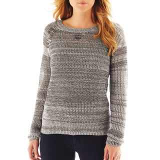 A.N.A Crewneck Open Stitch Sweater, Black/White, Womens