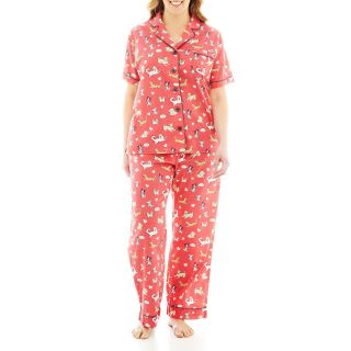INSOMNIAX Short Sleeve and Pants Cotton Pajama Set, Coral, Womens