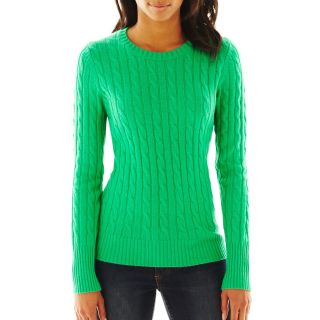 Wool Blend Cable Knit Crew Sweater   Talls, Deep Mint, Womens