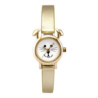 Womens Bunny Face and Ears Metallic Watch, Gold