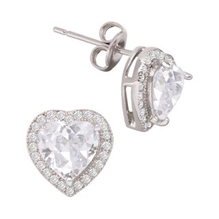 Bridge Jewelry Silver Tone Heart Cubic Zirconia Stud Earrings