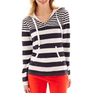St. Johns Bay St. John s Bay Long Sleeve Striped French Terry Hoodie, White,