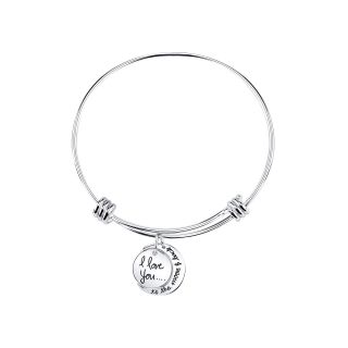 Sterling Silver I Love You To The Moon & Back Bangle Bracelet, Womens