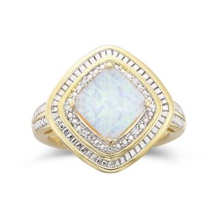 14K Gold Plated Sterling Silver Lab Created Opal Ring, Womens