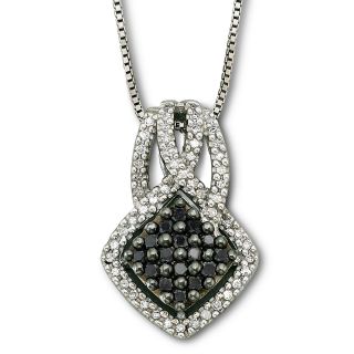 Sterling Silver Color Enhanced Black Diamond Pendant, White, Womens
