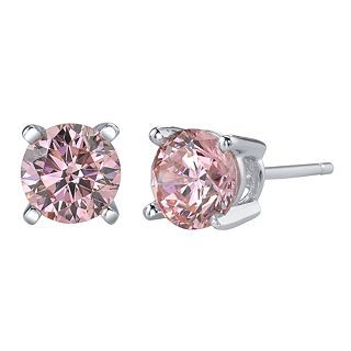 Diamonore Pink Simulated Diamond Studs, Wg (White Gold), Womens