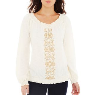 St. Johns Bay Embroidered Peasant Top, Ivory