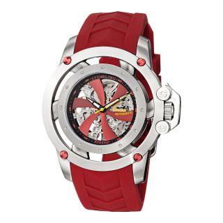 STUHRLING Mens Red Rubber Propeller Style Skeleton Automatic Watch