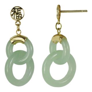 14K Yellow Gold Jade Double Circle Earrings, Womens